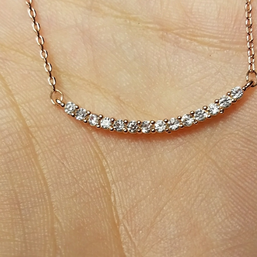 NEW Delicate Rose Gold Diamond Bar Necklace - Picture 7 of 8